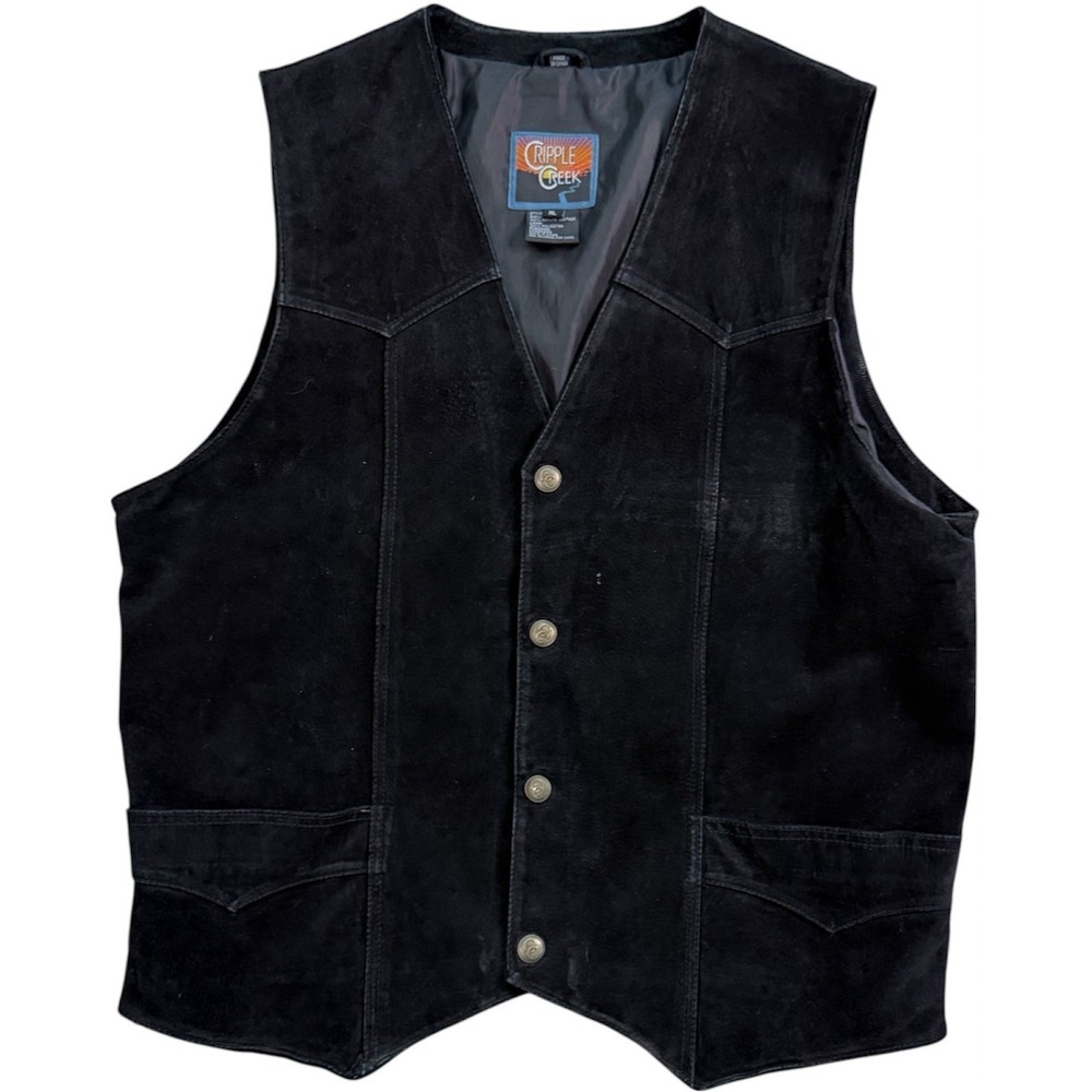 Ripple Creek Black Suede Leather Vest Mens Western Biker Button Front Vintage